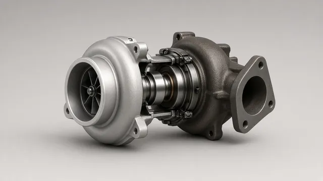 Illustration of a diesel turbocharger showing compressor housing, turbine housing, and center bearing section