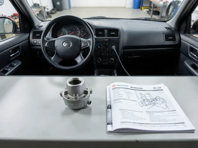 PCV valve beside a vehicle maintenance booklet and service record on a clean workbench
