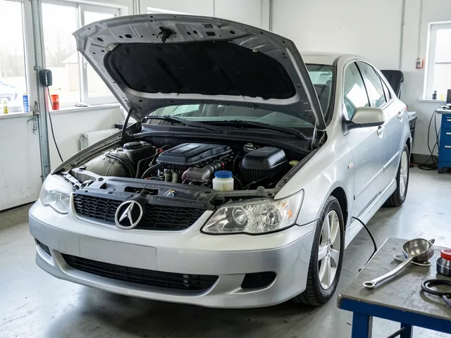 Cool engine bay with a coolant reservoir and cooling system bleeding tools arranged nearby