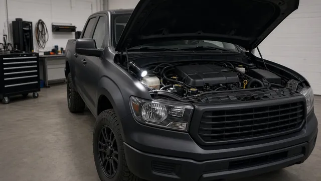Ram diesel engine bay with a technician inspecting the oil pressure sensor area