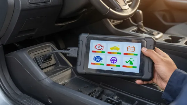 Handheld scan tool plugged into a car's OBD-II port, reading body system trouble codes