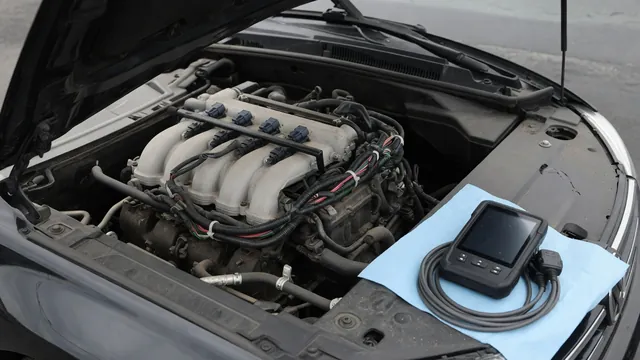 Engine injector connectors and wiring harness with a diagnostic scanner nearby