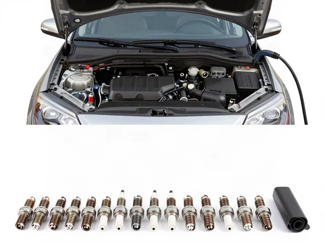 New spark plugs and ignition coils arranged on a workbench beside an engine