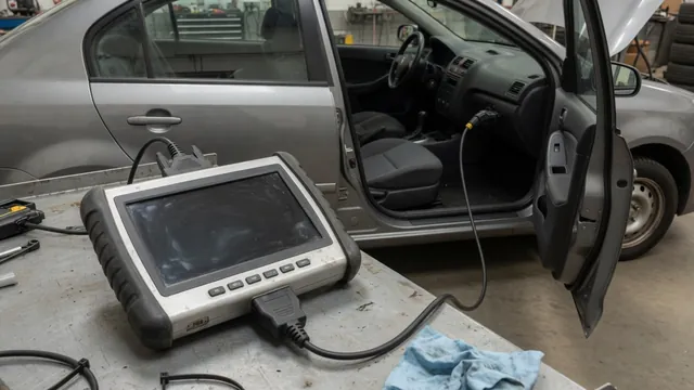 Diagnostic scan tool displaying P1100 beside a vehicle dashboard