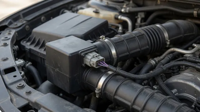 Mass air flow sensor housing and electrical connector along an engine air intake duct