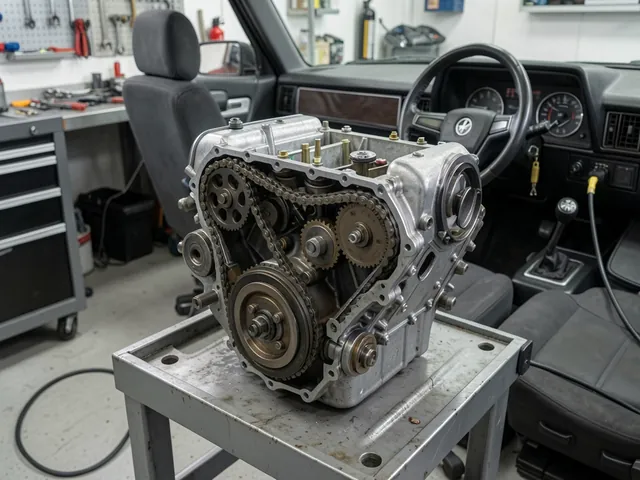 Timing chain and sprockets on an exposed Chevrolet small-block engine