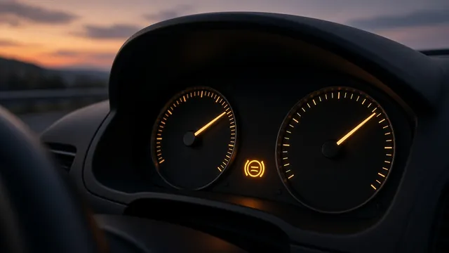 Amber ABS warning light illuminated on a car dashboard instrument cluster