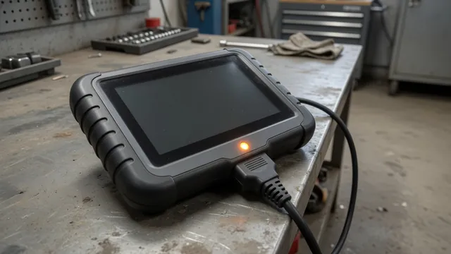 Diagnostic scanner showing P1260 beside a vehicle dashboard with an illuminated security indicator