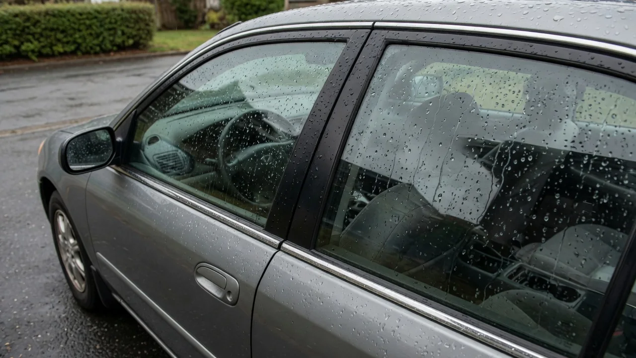 Automotive scene illustrating Why Does Rain Bead Differently on Different Car Windows