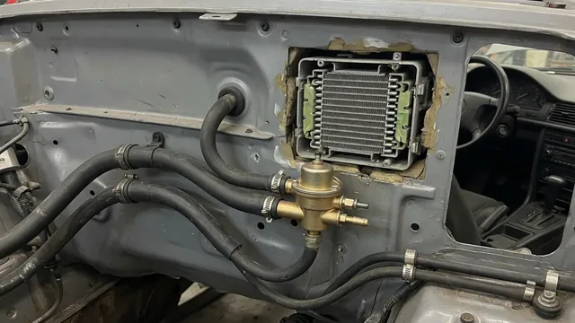 Illustration of a heater control valve along coolant hoses leading toward a car’s cabin