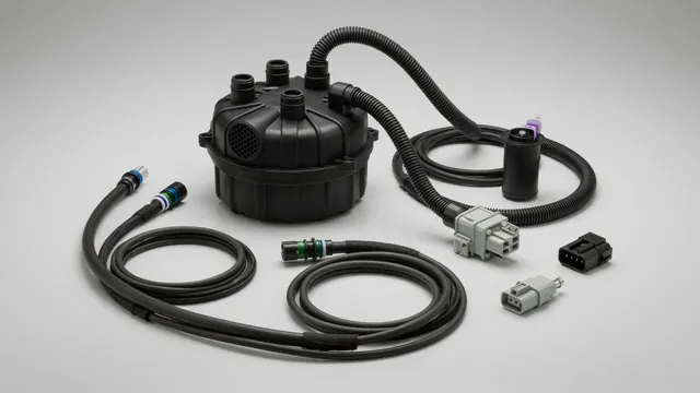 Illustration of an EVAP canister, vent valve, switching valve, and electrical connectors