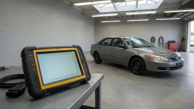 Diagnostic scanner connected inside a parked vehicle with the P1408 trouble code displayed