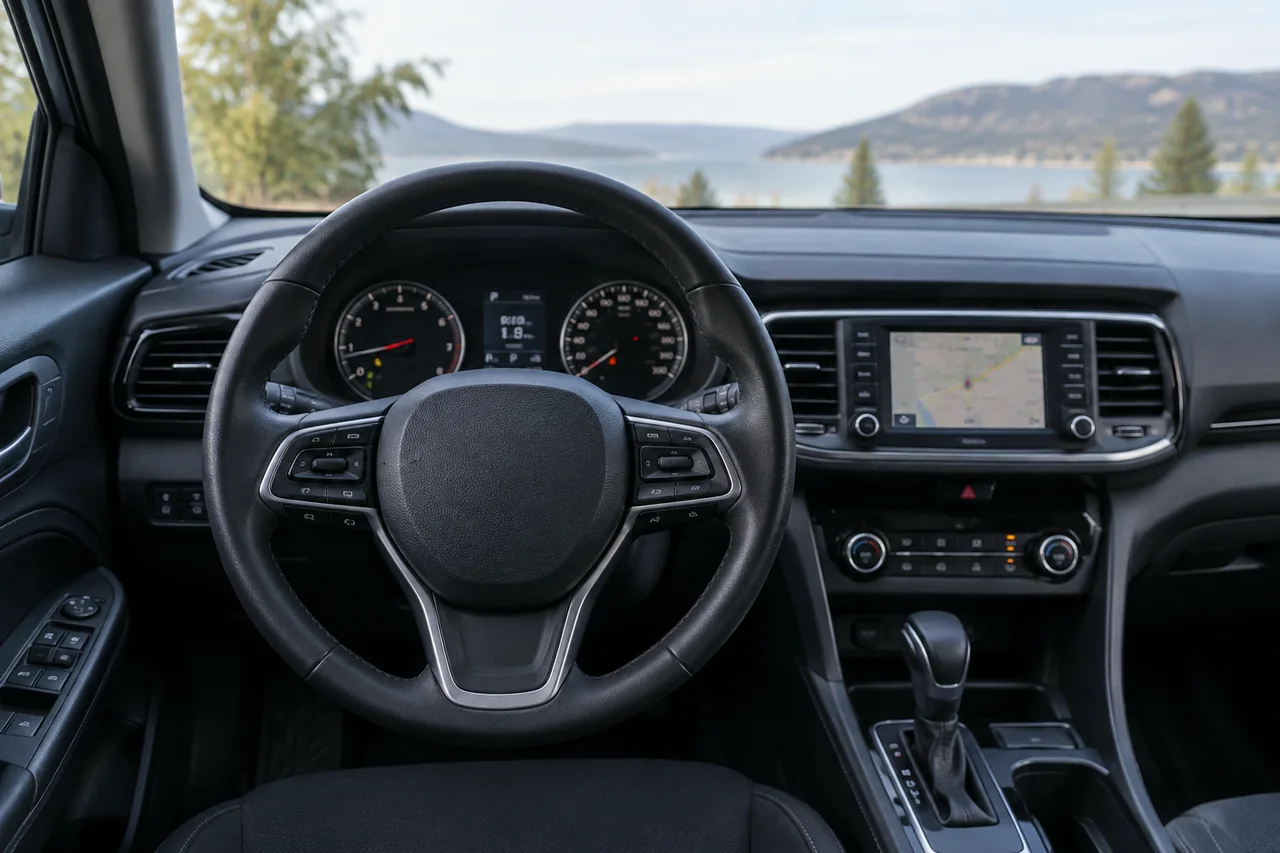 Car dashboard showing a total odometer reading and a separate Trip A mileage display