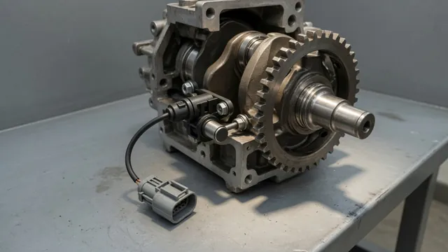Crankshaft position sensor and toothed reluctor ring shown in a simplified engine cutaway