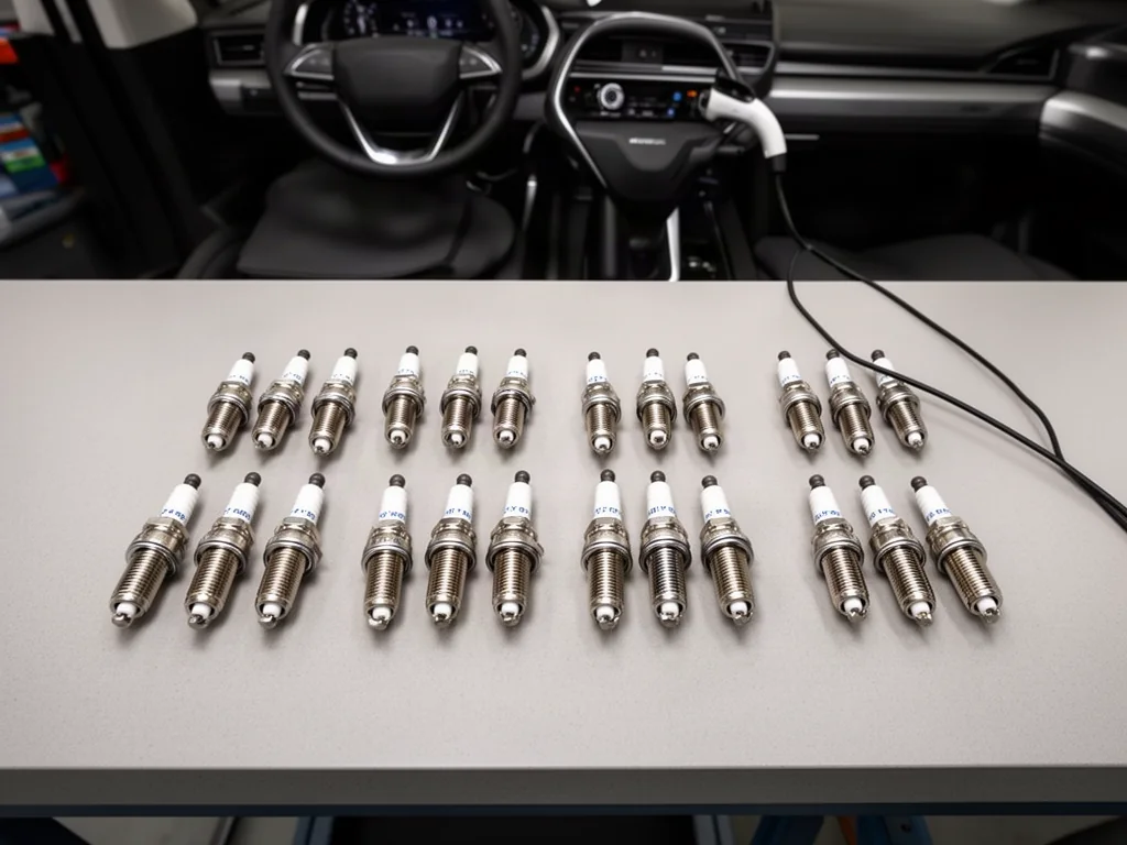 Sixteen spark plugs arranged in eight pairs to illustrate the 5.7 Hemi’s two-plug-per-cylinder layout