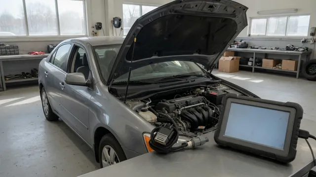 Scan tool displaying P0108 beside an engine bay with a manifold pressure sensor connector visible