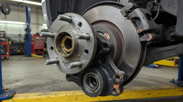 Illustration of a Toyota Corolla wheel hub and bearing area with the wheel removed