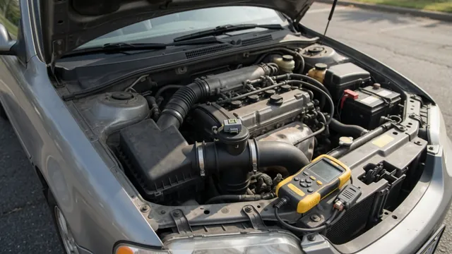 Scan tool displaying MAF live data beside an engine bay with the mass air flow sensor identified