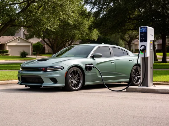 Dodge Charger Daytona electric car parked beside a public charging station