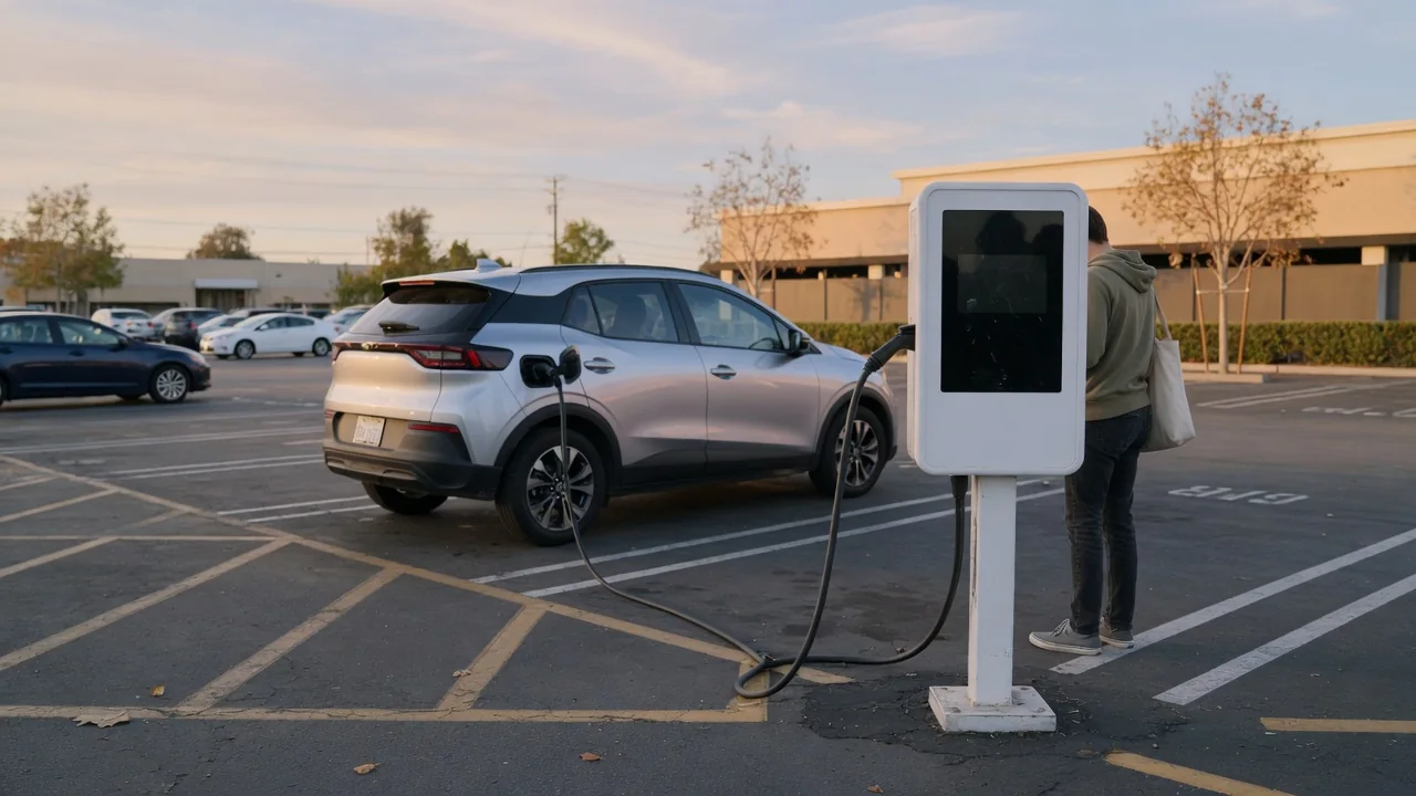 Automotive scene illustrating How to Read an EV Charging Station Listing