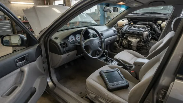 Dashboard tachometer and diagnostic scanner illustrating an engine idle control fault