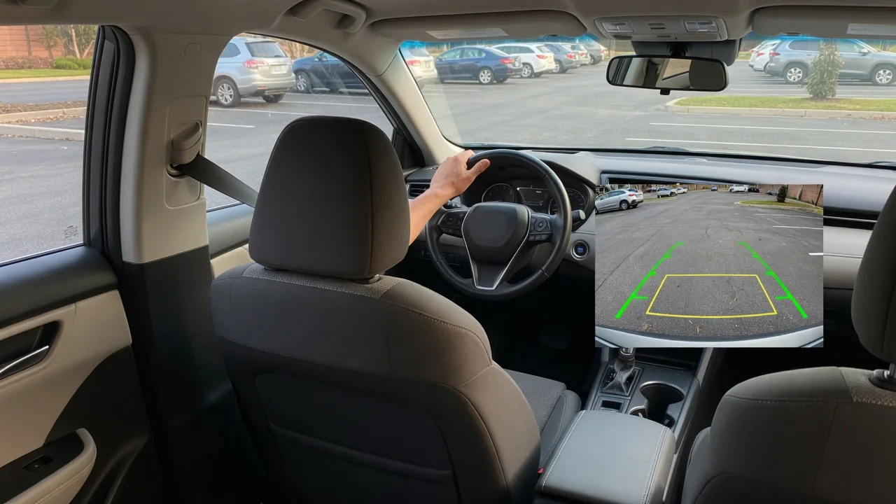 Automotive scene illustrating Why Do Parking Camera Lines Move With the Steering Wheel