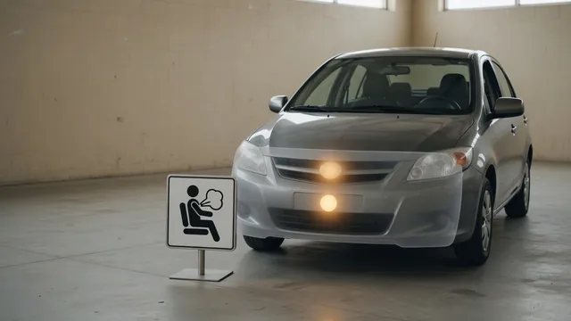 Vehicle front end with a conceptual impact sensor location and an illuminated airbag warning symbol