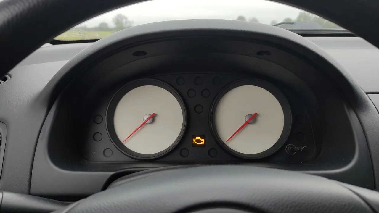 Lexus instrument cluster with an illuminated amber check engine symbol