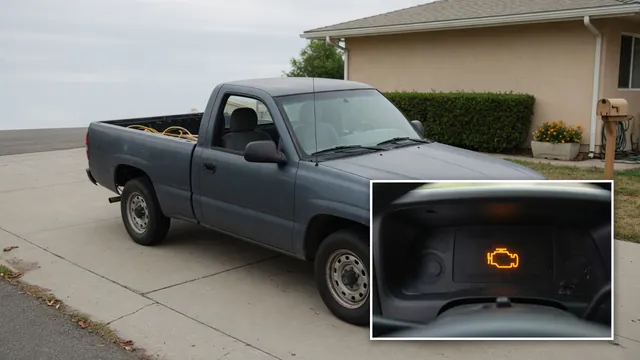 Ford F-150 parked with an illuminated check engine symbol shown in a dashboard inset