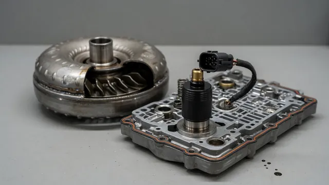 Illustration of a torque converter and transmission valve body with a clutch control solenoid highlighted
