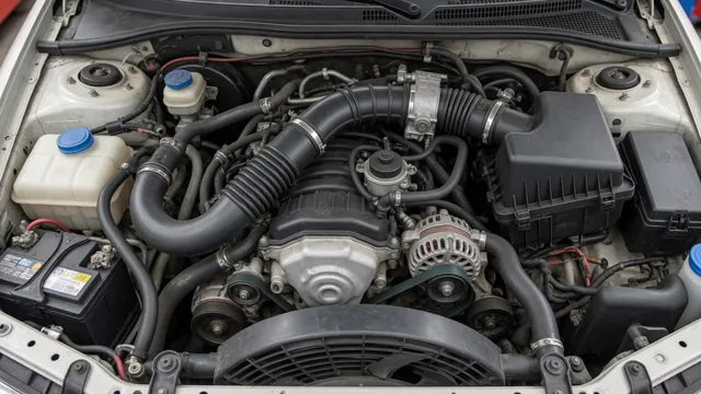 Illustration of a Honda Civic engine bay with the air intake housing and intake tubing visible