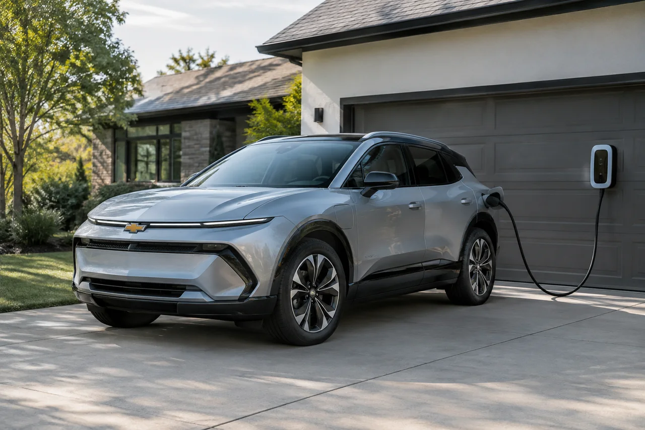 Chevy Equinox EV parked beside a home charging station