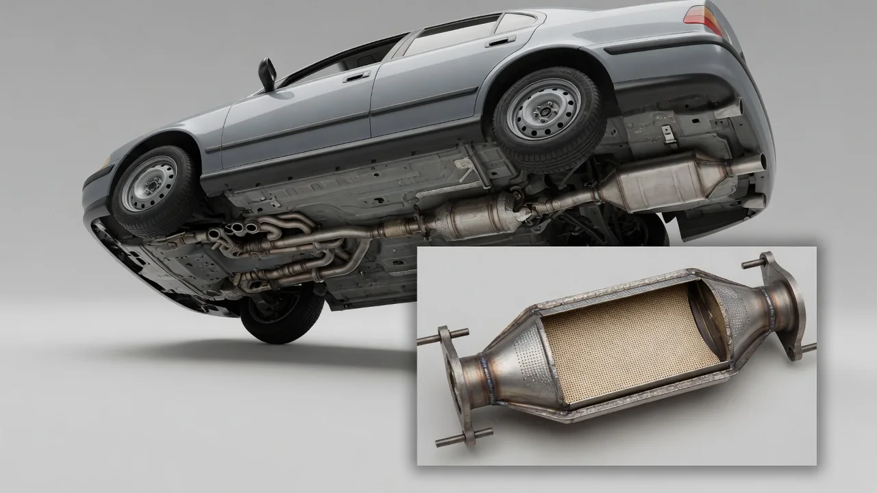 Illustration showing the catalytic converter within a Nissan Altima exhaust system