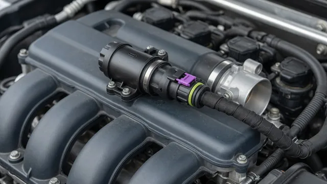Intake manifold tuning valve actuator and electrical connector in an automotive engine bay