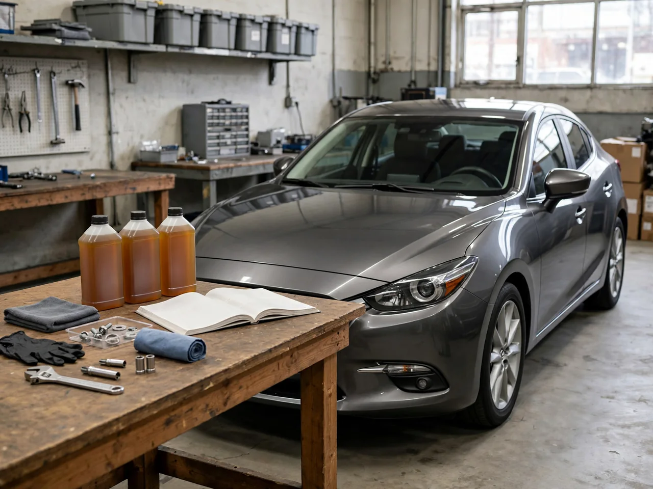 Mazda automatic transmission service with sealed fluid containers and a vehicle service manual