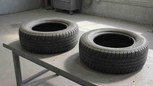 Illustration of tire tread with scalloped depressions and uneven leading and trailing edges on tread blocks.