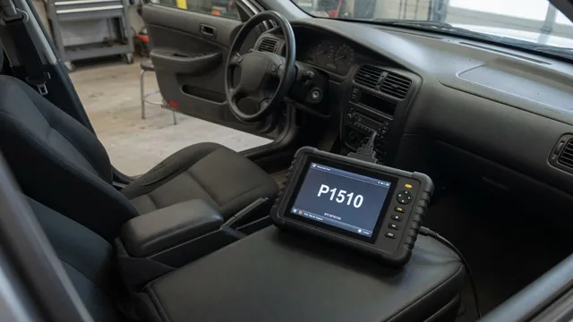 Diagnostic scanner beside a vehicle dashboard displaying the P1510 trouble code