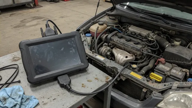 Diagnostic scan tool displaying P1626 beside a parked vehicle’s dashboard