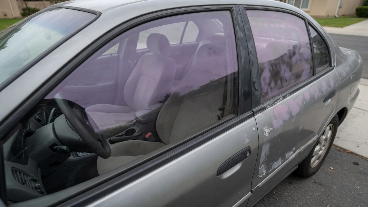 Automotive scene illustrating Why Does Tint Look Purple as It Ages
