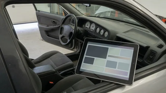 Diagnostic scanner beside a vehicle dashboard displaying the trouble code P1682