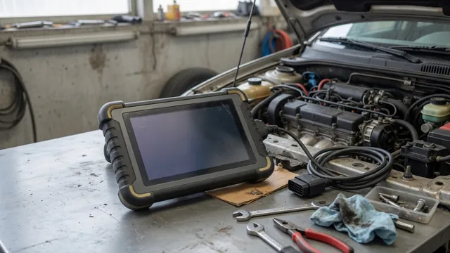 Diagnostic scanner displaying P1168 beside a vehicle identification worksheet