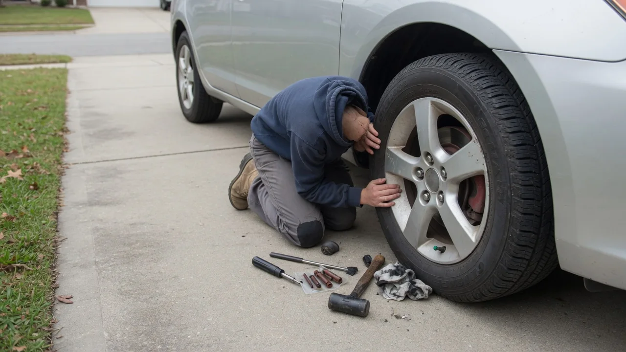 Automotive scene illustrating Why Does a Tire Vibration Appear After a Puncture Repair