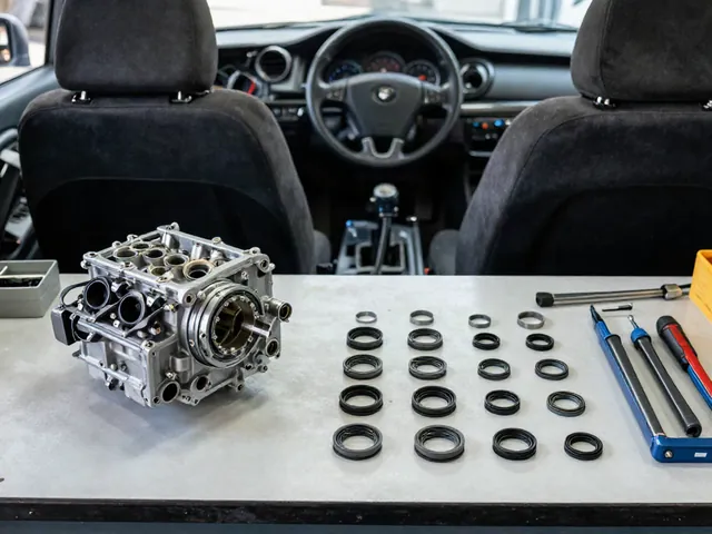 Throttle body housing, replacement seals, and inspection tools arranged on a clean workbench
