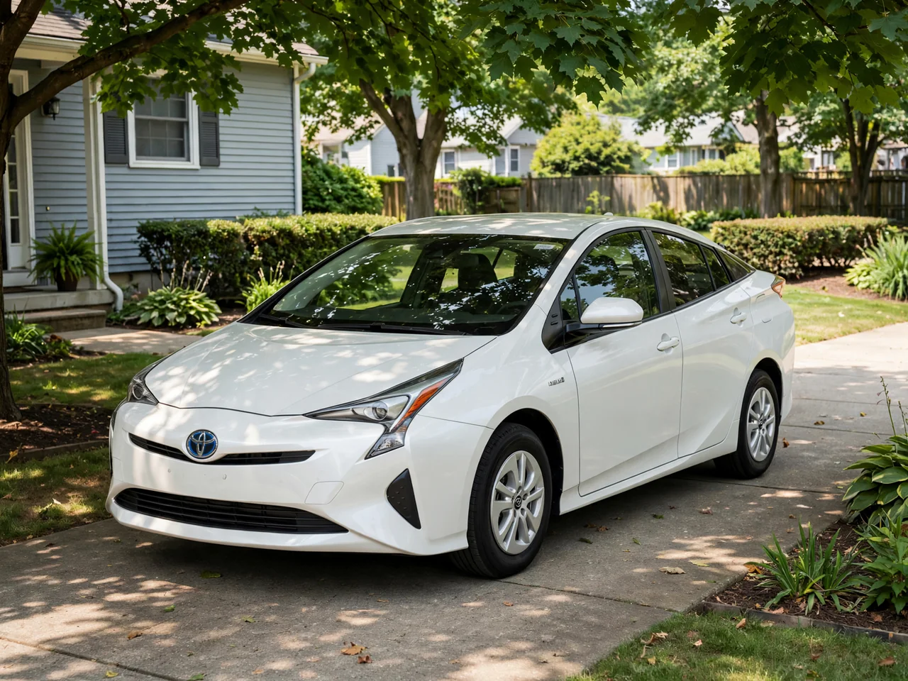 Toyota Prius parked in a shaded driveway, illustrating everyday hybrid battery care
