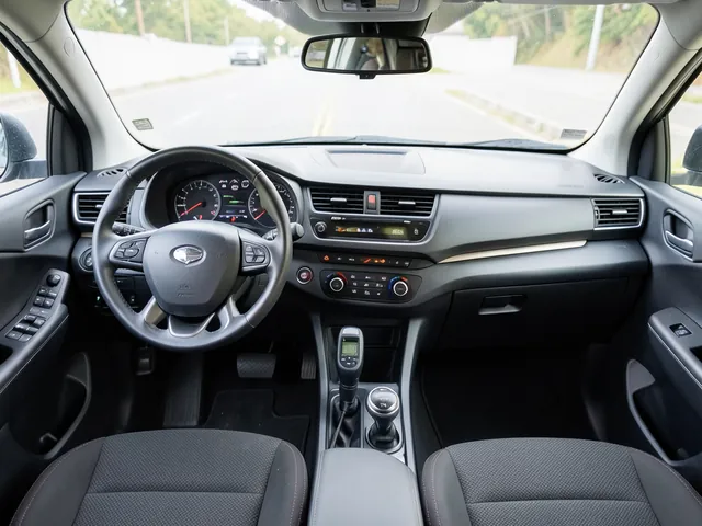 Hybrid vehicle dashboard with warning indicators and a diagnostic scanner beside the steering wheel