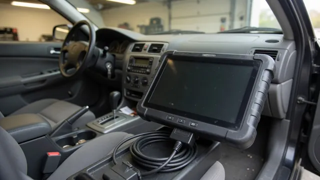 Diagnostic scanner connected inside a parked vehicle with P3075 displayed on its screen