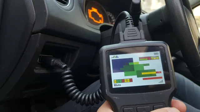 OBD-II scan tool plugged in under a car dashboard, reading a manufacturer-specific trouble code