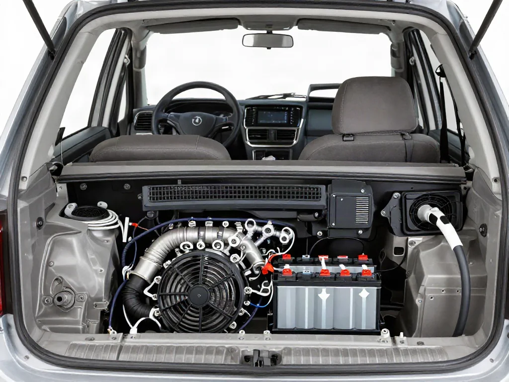 Illustration of airflow through a hybrid battery cooling intake, filter, duct, and fan