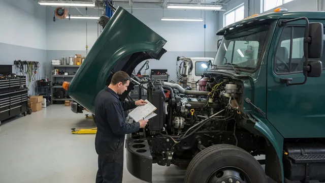 Technician checking engine identification before locating a Detroit diesel oil pressure sensor