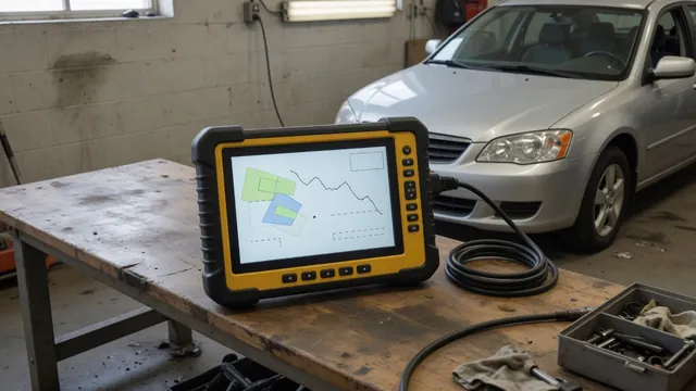 Diagnostic scanner beside a parked vehicle with P1067 shown on its display